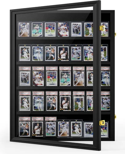 Mlikero Estuche de Exhibición de Tarjetas de Béisbol, Marco de Exhibición de 35 Tarjetas Calificadas con Cerradura, Exhibidor de Tarjetas