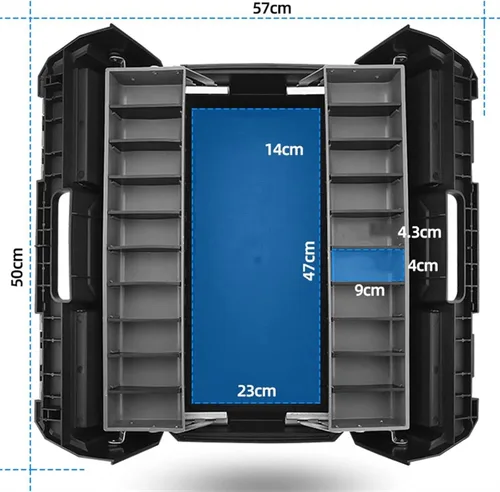 Miniatura 2 de Caja de herramientas portátil, caja de herramientas multifuncional, organizador de herramientas con compartimentos ajustables, caja de herramientas