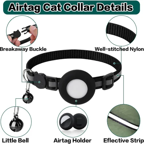 Miniatura 5 de Collar de Gato Airtag Separable, Collar Reflectante para Gatito con Soporte para Apple Air Tag y Campana para Gatos Niña y Niño, 0.4 Pulgadas