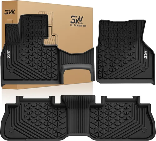 Miniatura 13 de 3W - Alfombrillas de piso para automóvil, para todo tipo de clima, de elastómero termoplástico (TPE), juego completo para 1ª y 2ª filas, color negro