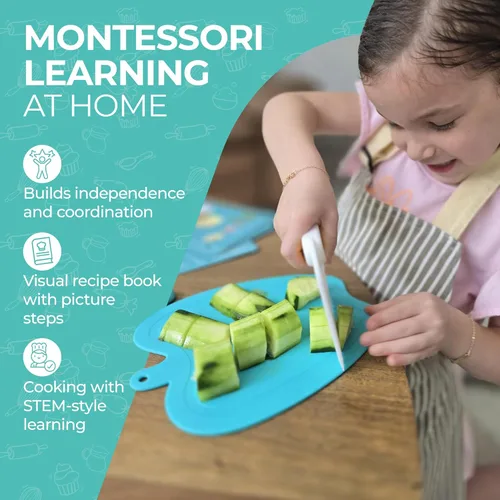 Miniatura 4 de Tovla Jr. Ultimate Montessori - Juego de regalo de cocina para niños, cuchillo real, picador, guantes de seguridad, pelador, cortadores, tabla
