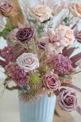 Miniatura 3 de YYHUAWU Flores Artificiales Juego de Caja Combo Color Degradado Flor Hoja con Tallos para DIY Ramos de Boda Centros de Mesa Baby Shower Fiesta Malva