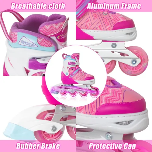 Miniatura 4 de Nattork Patines en línea ajustables para niños y niñas, azul negro rojo con ruedas iluminadas, patinaje sobre ruedas juvenil para principiantes de 3