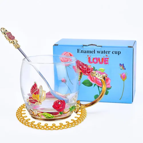 Miniatura 7 de OEAGO Regalos para Mamá Mujeres Rellenos de Media para Mujeres Navidad Taza de Café de Cristal con Esmaltes Regalos del Día de San Valentín para Rojo