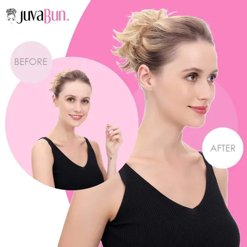 Miniatura 4 de Juvabun Pieza de pelo pequeño y desordenado color negro – Coletero sintético ondulado y rizado para mujer, mini extensión de moño para cabello fino