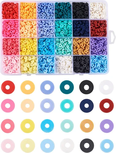 Miniatura 14 de Cheriswelry - Cuentas de arcilla de 0.157 in, 9200 cuentas de arcilla polimérica Heishi, 24 colores, planas, redondas, hechas a mano, disco