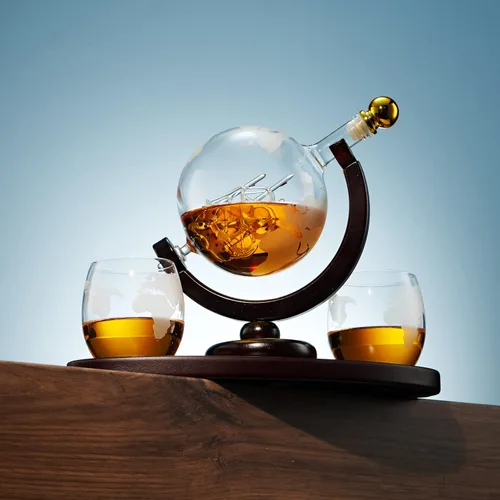 Miniatura 7 de Regalos para hombres, juego de decantador de whisky con diseño de globo terráqueo con 2 vasos grabados para whisky, escocés, bourbon, vodka, regalos