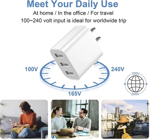 Miniatura 10 de Cargador de pared USB de 3 puertos, compatible con iPhone 14/13/12/11 Pro Max, Mini, SE, XR, XS Max, XS, X,8 Plus, iPad Pro, Air, Mini, Samsung