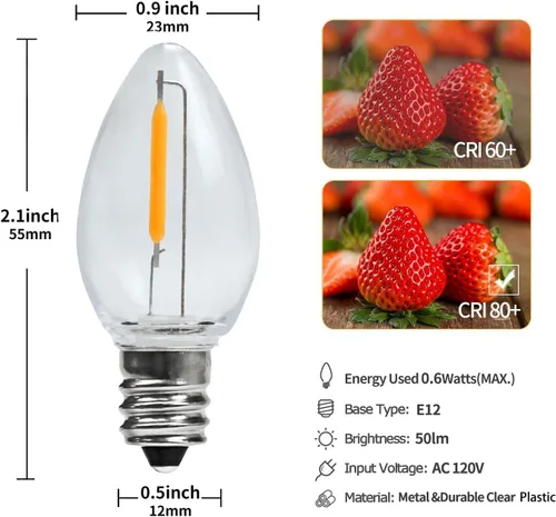 Miniatura 2 de Paquete de 25 bombillas LED de noche, bombillas LED de repuesto inastillables C7 para cadena de luces, bombillas de lámpara de sal con base E12, 0.6