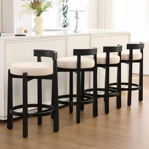 Miniatura 26 de HEAH-YO Taburetes de Bar Modernos de Mediados de Siglo Juego de 2, Taburetes de Mostrador de 26.5" con Respaldo, Taburetes de Bar Tapizados en Lino