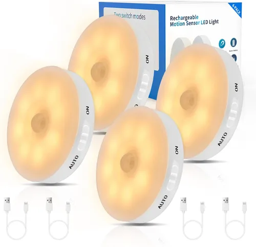 Miniatura 9 de Luz de sensor de movimiento LED recargable mejorada para interiores, batería brillante y duradera, luces de disco adhesivas con sensor de movimiento