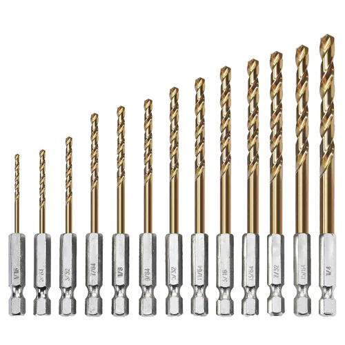 Miniatura 2 de Juego de 13 brocas hexagonales con revestimiento de titanio, juego de brocas helicoidales HSS, brocas de impacto para madera, acero, metal