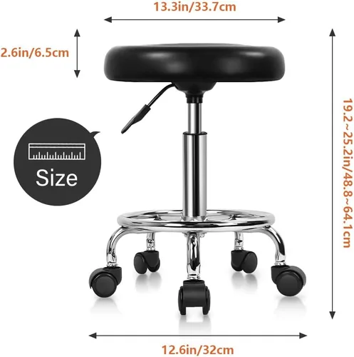 Miniatura 3 de KKTONER Taburete redondo moderno de piel sintética con reposapiés, altura ajustable, spa, sala de dibujo, tatuaje, trabajo, masaje, silla de tareas