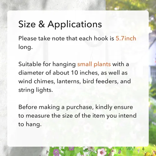 Miniatura 5 de Saffruff Paquete de 2 perchas resistentes de 5.7 pulgadas para plantas al aire libre, soportes de hierro para colgar plantas en el exterior, ganchos