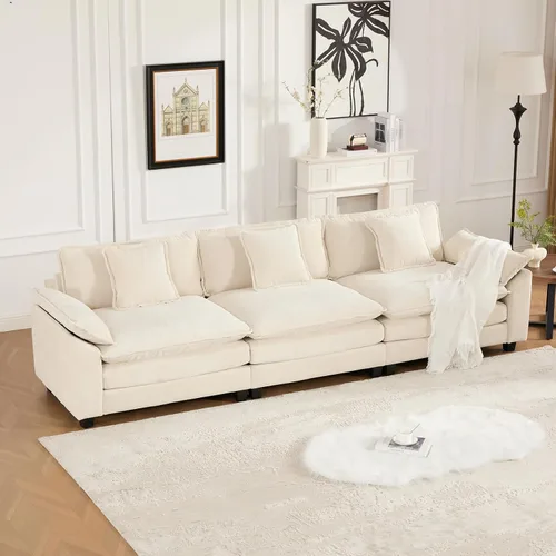 Miniatura 22 de Sofá modular negro de 111.5 pulgadas, sofás seccionales grandes de 3 plazas para sala de estar, sofá nube de tela de felpilla de gran