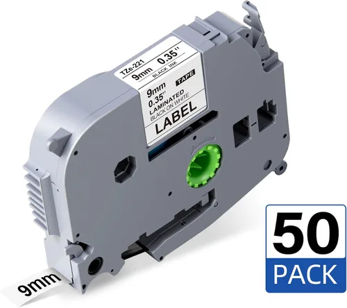 Miniatura 13 de Weemay Paquete de 4 cintas TZe-221 TZe221 compatibles con Brother TZ 0.354 in 0.35 cinta blanca laminada TZe TZ TZ221 TZ-221 3/8 etiqueta laminada