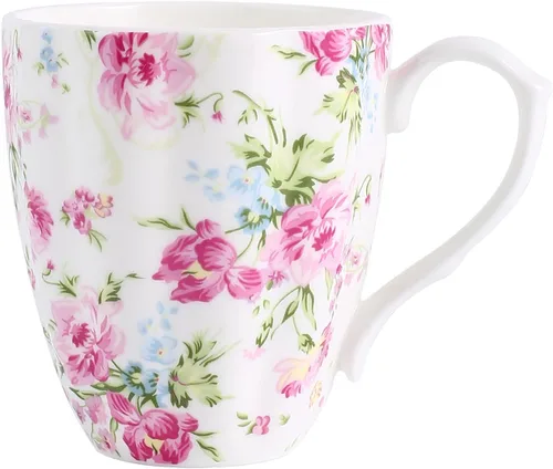 Tazas de Café Lindas de 14oz para Mujeres Tazas Lindas Porcelana de Hueso Taza de Café Floral Tazas de Té para Mamá Mujeres Regalos de Cumpleaños