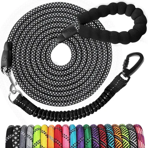 Miniatura 22 de Correa de perro de cuerda de 3 pies: correa resistente con gancho giratorio bloqueable, hilos reflectantes, bungee y asa acolchada - Correa