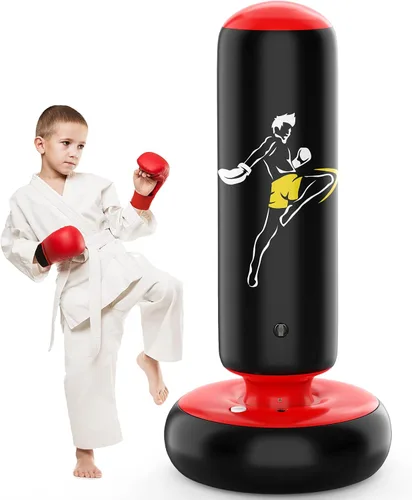 Miniatura 3 de QPAU Saco de boxeo más grande y estable para niños con guantes de boxeo, bolsa de boxeo inflable alta de 66 pulgadas, regalos para niños y niñas