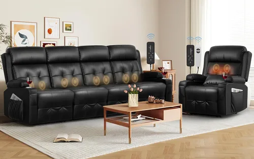 Miniatura 28 de Sofá reclinable de dos plazas, sofá reclinable de masaje de gran capacidad, silla de dos plazas para RV con espacio de almacenamiento, portavasos