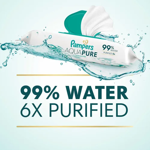 Miniatura 3 de Pampers Aqua Pure Toallitas para bebé, 99% agua, sin fragancia, 896 toallitas para bebé en total (16 paquetes con tapa abatible)