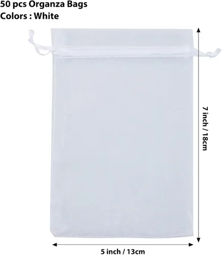 Miniatura 6 de ANZNKU Paquete de 50 bolsas de organza de 5 x 7 pulgadas, pequeñas bolsas de regalo de malla blanca con cordón a granel para recuerdos de fiesta