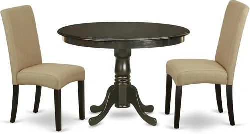 East West Furniture HLDR3-CAP-03 Juego de mesa de comedor de 3 piezas contiene una mesa de comedor redonda con pedestal y 2 sillas Parson tapizadas
