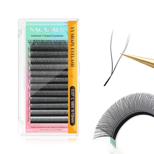 Miniatura 40 de Suministros de extensiones de pestañas NAGARAKU yy, pestañas falsas 0.05mm rizado D, bandeja mixta 8-12mm, prefabricadas 4D, abanico fácil, volumen