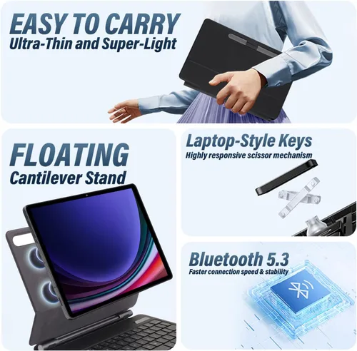 Miniatura 4 de Touchpad - Funda de teclado mágico para Samsung Galaxy Tab S10 Lite/S10 FE/S9 FE 5G 10.9 pulgadas/Tab S9 S8 S711 pulgadas, cubierta magnética
