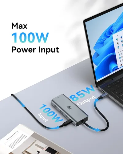 Miniatura 4 de LIONWEI Estación de acoplamiento para laptop 9 en 1, HDMI dual, 100 W PD, USB C 3.0, Ethernet, audio/micrófono, concentrador USB C para portátiles