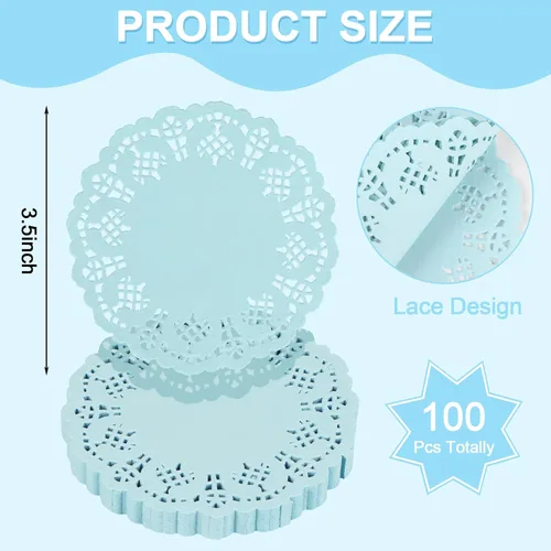 Miniatura 3 de DECORA Tapones redondos de encaje de papel azul de 3.5 pulgadas para decoración de vajilla, paquete de 100