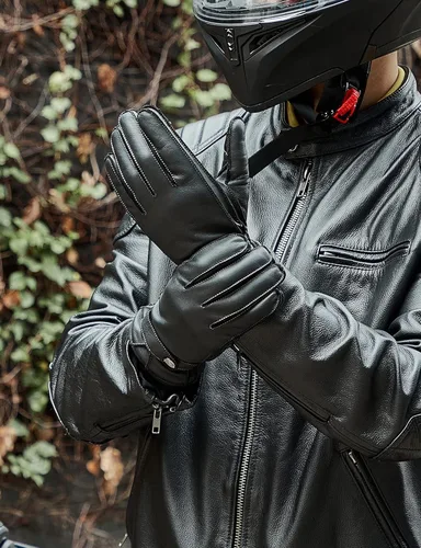 Miniatura 5 de KEMIMOTO Sheepskin Leather Driving Motorcycle Gloves for Men Women All Fingers Touchscreen Texting Riding Winter Dress Black Cashmere Lined Gloves