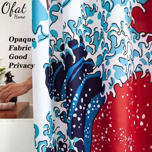 Miniatura 4 de Ofat Home Godzilla and The Great Wave Off Kanagawa - Juego de cortinas de ducha con ganchos, accesorios de baño de pintura japonesa Hokusai,
