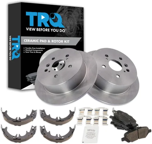 Miniatura 36 de TRQ Kit de pastillas de freno y rotor Posi trasero premium con zapatas de estacionamiento para camión GM SUV