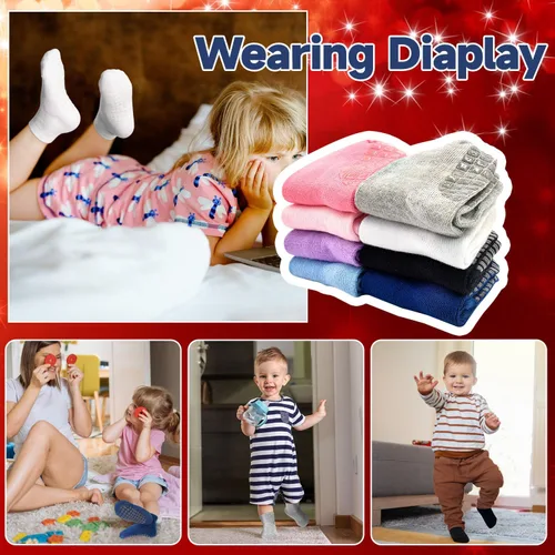 Miniatura 3 de Calcetines de agarre para niños pequeños, 15 pares, calcetines antideslizantes para bebés con pinzas para niños y niñas, calcetines antideslizantes