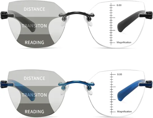 Miniatura 2 de Gafas de lectura multifocales progresivas para mujer, ojo de gato, sin línea, multifoco, transición, luz azul, marco de metal