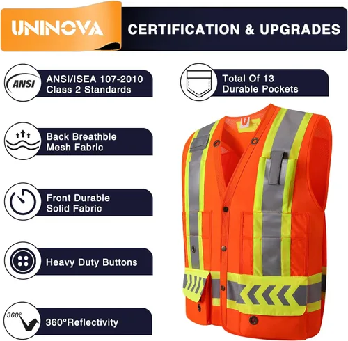 Miniatura 6 de Surveyor Safety Vest Reflective for Men, Class 2 Heavy Duty Safety Vests Reflective with Pockets