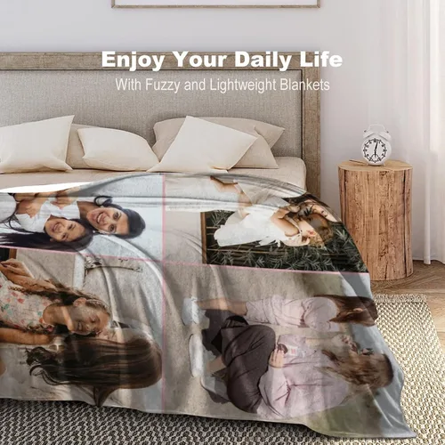 Miniatura 4 de Manta personalizada con texto fotográfico, regalo personalizado, 1-10 imágenes, manta personalizada para madre, padre, familia, amigos, Navidad