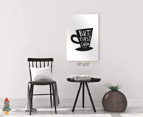 Miniatura 6 de HB Art Design Taza con texto en inglés "But First Coffee" (But First Coffee Quote - Taza en blanco y negro) con impresión de metal, arte de pared