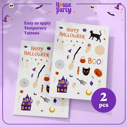 Miniatura 2 de HOUSE OF PARTY Tatuajes que brillan en la oscuridad para niños, paquete de 72 tatuajes temporales de Halloween, calcomanías impermeables no tóxicas