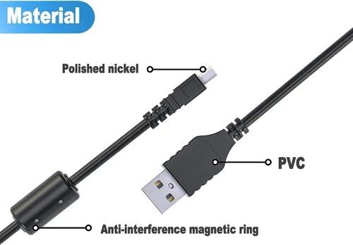Miniatura 3 de MasterStor Cable de transferencia de datos USB de 8 pines Panasonic de repuesto, compatible con Lumix DMC-ZS20, TZ30, FZ Series (FZ1–FZ50), Serie LC