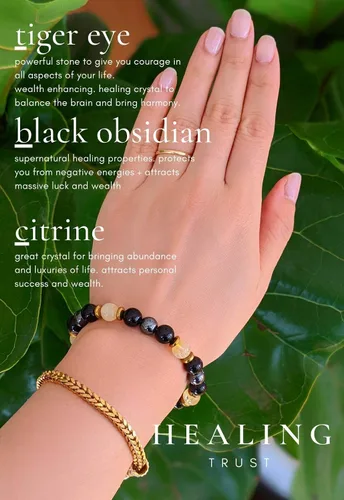 Miniatura 3 de Confianza curativa Pulsera de citrino, pulsera de hematita de obsidiana negra, joyería de cristal de citrino, pulsera de riqueza de obsidiana negra