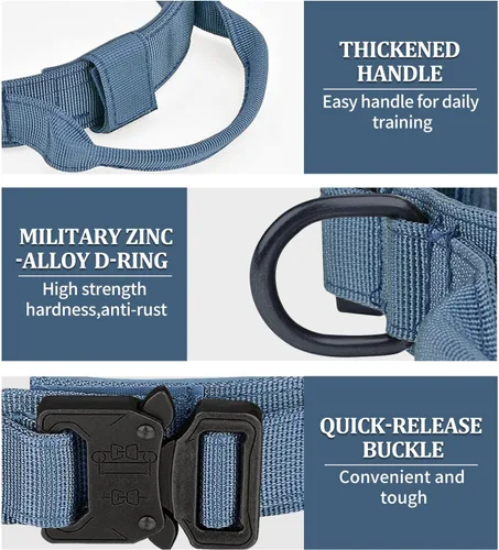 Miniatura 4 de COOYOO Juego de 3 collares tácticos para perros, collar ajustable de nailon para entrenamiento militar con mango de control y hebilla de metal