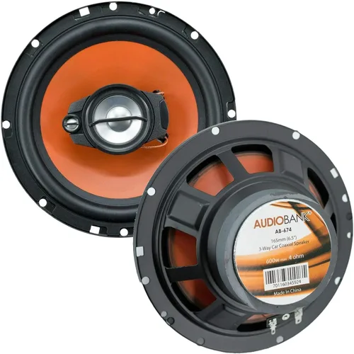 Miniatura 5 de Audiobank - 2 pares de altavoces coaxiales estéreo de audio estéreo de coche de 6.5 pulgadas y 600 vatios de potencia máxima de 3 vías - AB674