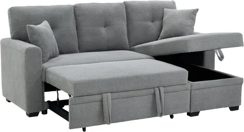 Miniatura 12 de Sofá cama convertible 3 en 1, sofá extraíble con puertos USB, portavasos y reposabrazos de almacenamiento, silla de dormir con mesa auxiliar