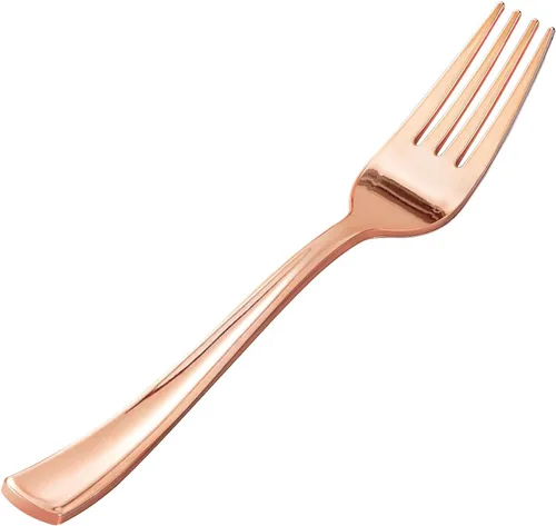 Miniatura 11 de Goodluck Paquete de 50 tenedores de plástico dorados, tenedores resistentes, desechables, cubiertos de plástico perfectos para bodas, fiestas, cenas