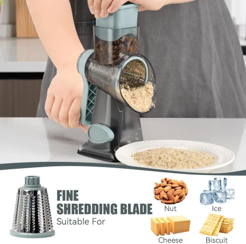 Miniatura 4 de XUANYILA - Rallador rotativo de queso con manivela de mano, rallador de queso vegetal para cocina, 3 cuchillas intercambiables para queso, patata