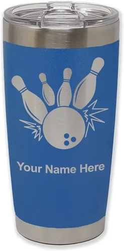 Miniatura 29 de LaserGram Vaso aislado al vacío de 20 onzas, bola de boliche y alfileres, grabado personalizado incluido (negro)