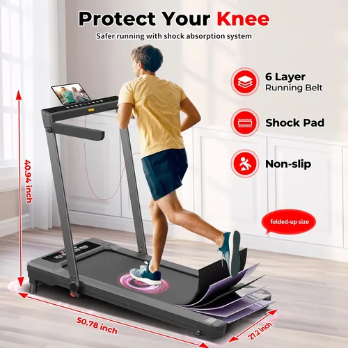 Miniatura 8 de SubSun Foldable Treadmill for Home, Portable Walking Pad with Handle, Manuall/Auto/No Incline, 2.5HP Treadmill with 265 Lbs, Black/White