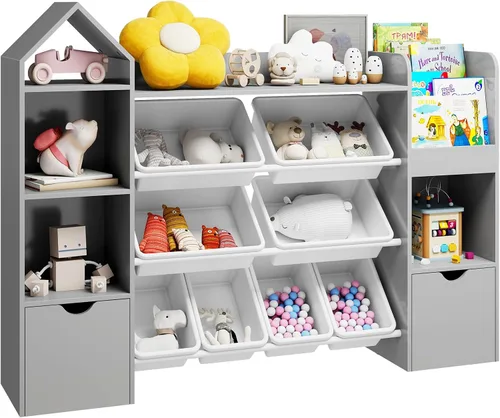 Miniatura 7 de Vabches Organizador de juguetes para niños con 8 cubos de juguetes extraíbles, organizadores de almacenamiento de juguetes de 4 niveles con 4 cubos